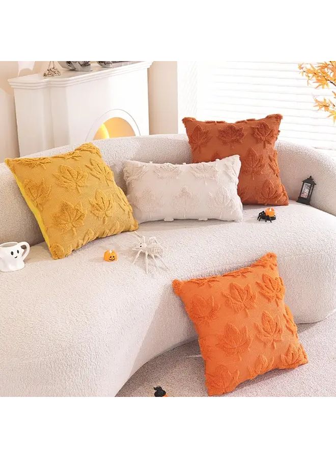 4pcs Beige Maple Leaf Pillow Covers 18x18 Inch Faux Fur Farmhouse Style Machine Washable - Image 2
