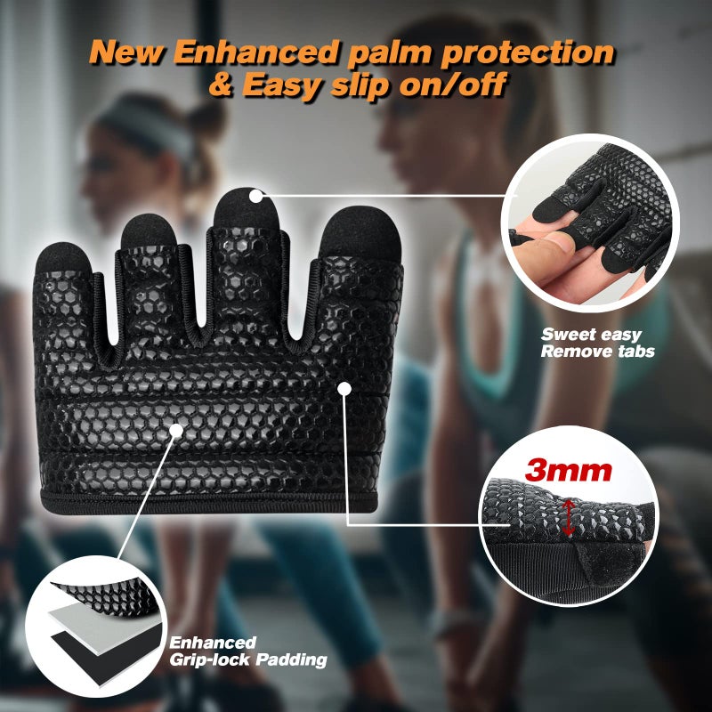 RYMNT Minimal Workout Gloves,Short Micro Weight Lifting Gloves Grip Pads with Full Palm Protection & Extra Grip for Men Women Weightlifting,Gym,Cross Training,Powerlifting,WODs.Black-Small - Image 5