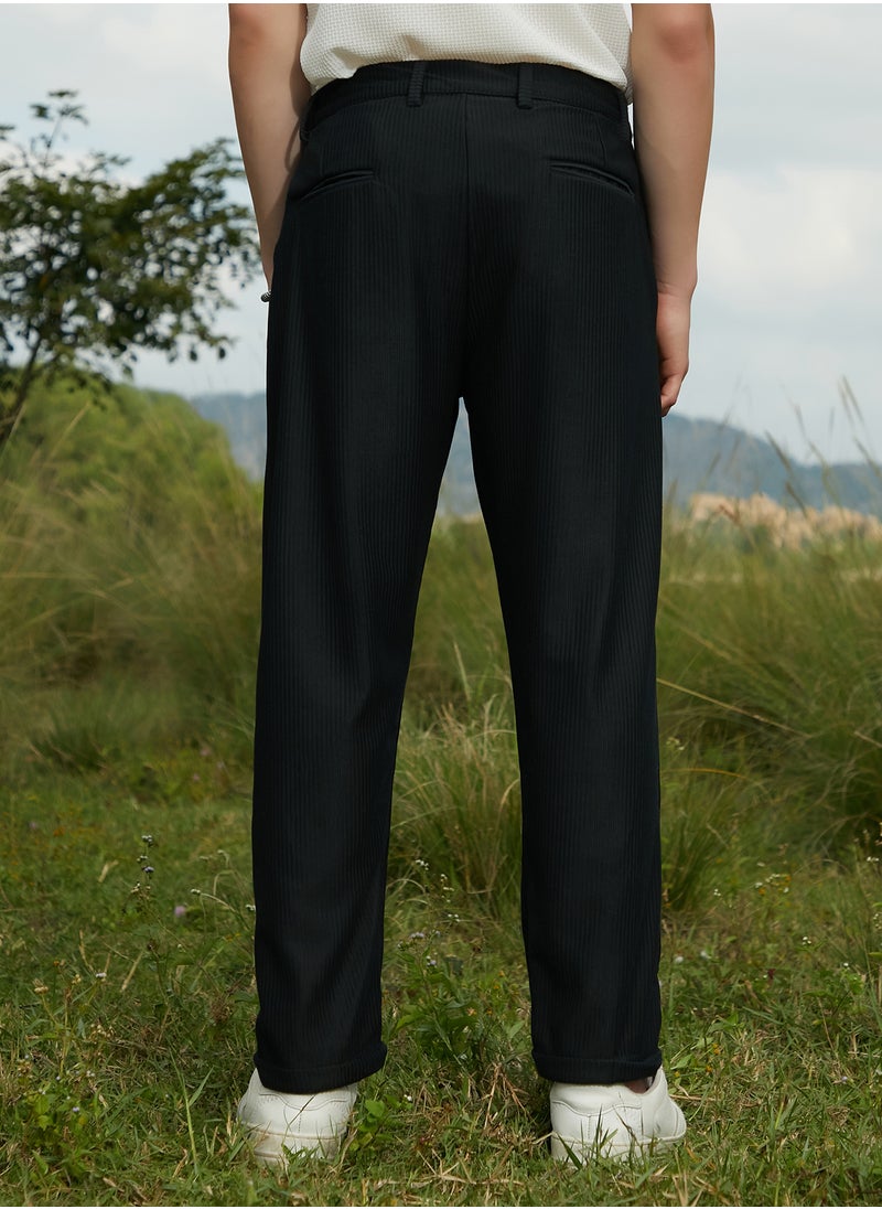 Campus Sutra Men's Midnight Black Corduroy Tailored Trousers  - Image 5