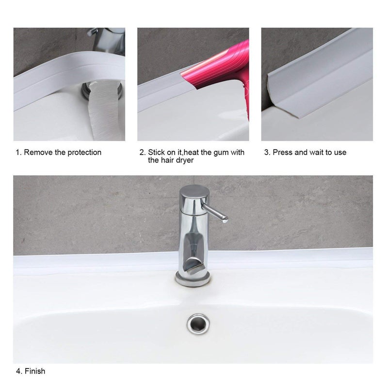 Spaceshoop 2pcs Tub and Wall Caulk Strip, Kitchen Caulk Tape Bathroom Wall Sealing Tape Waterproof Mildewproof Self-Adhesive Decorative Trim - White - Image 3