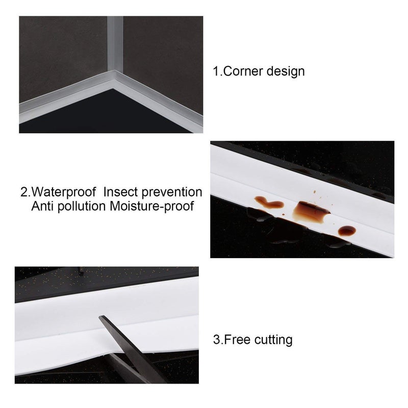 Spaceshoop 2pcs Tub and Wall Caulk Strip, Kitchen Caulk Tape Bathroom Wall Sealing Tape Waterproof Mildewproof Self-Adhesive Decorative Trim - White - Image 4