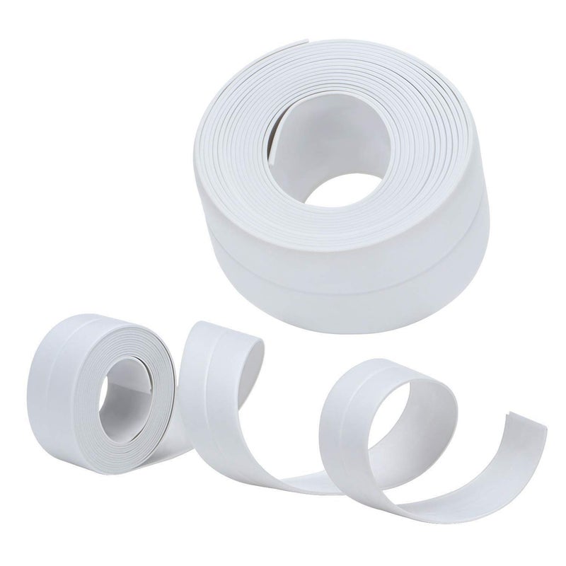 Spaceshoop 2pcs Tub and Wall Caulk Strip, Kitchen Caulk Tape Bathroom Wall Sealing Tape Waterproof Mildewproof Self-Adhesive Decorative Trim - White - Image 1