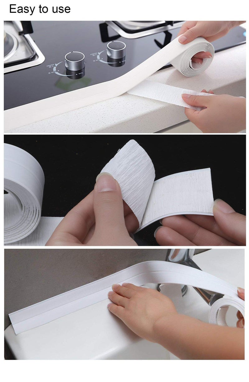 Spaceshoop 2pcs Tub and Wall Caulk Strip, Kitchen Caulk Tape Bathroom Wall Sealing Tape Waterproof Mildewproof Self-Adhesive Decorative Trim - White - Image 2