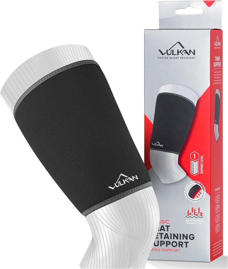 VULKAN Classic Thigh Support Medium Thigh Brace for Muscle Stability Thigh Compression Sleeve for Hamstring Injuries and Strains Neoprene Thigh Support for Athletes Exercises and Working Out - Image 1