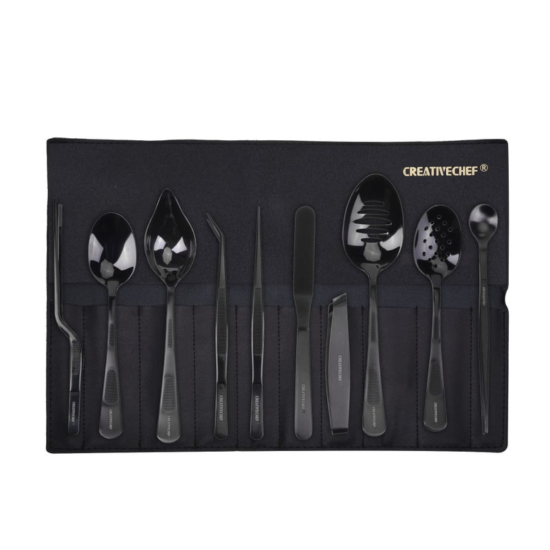 CREATIVECHEF 10 PCS Plating Tools Culinary Set Contains Kitchen Tweezers Spatula Sauce Plating SpoonBlack