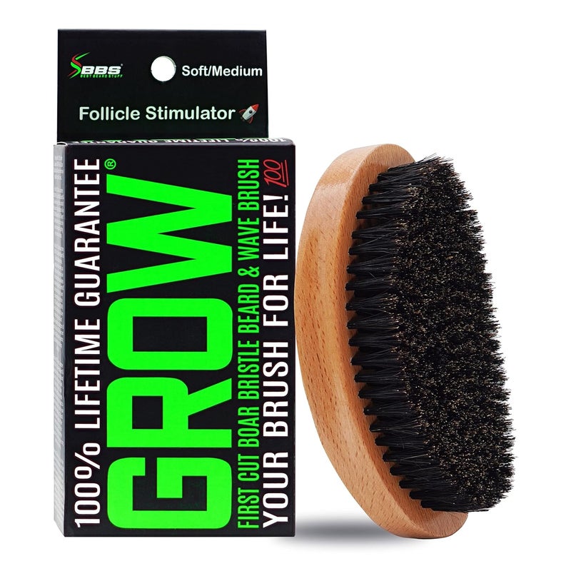 BBS BEST BEARD STUFF GROW First Cut Boar Bristle Beard  Wave Brush for Men 360  BeardHair Growth Follicle Stimulator  Exfoliate  Detangle  Moisturize  Improve Circulation  Blood Flow USA