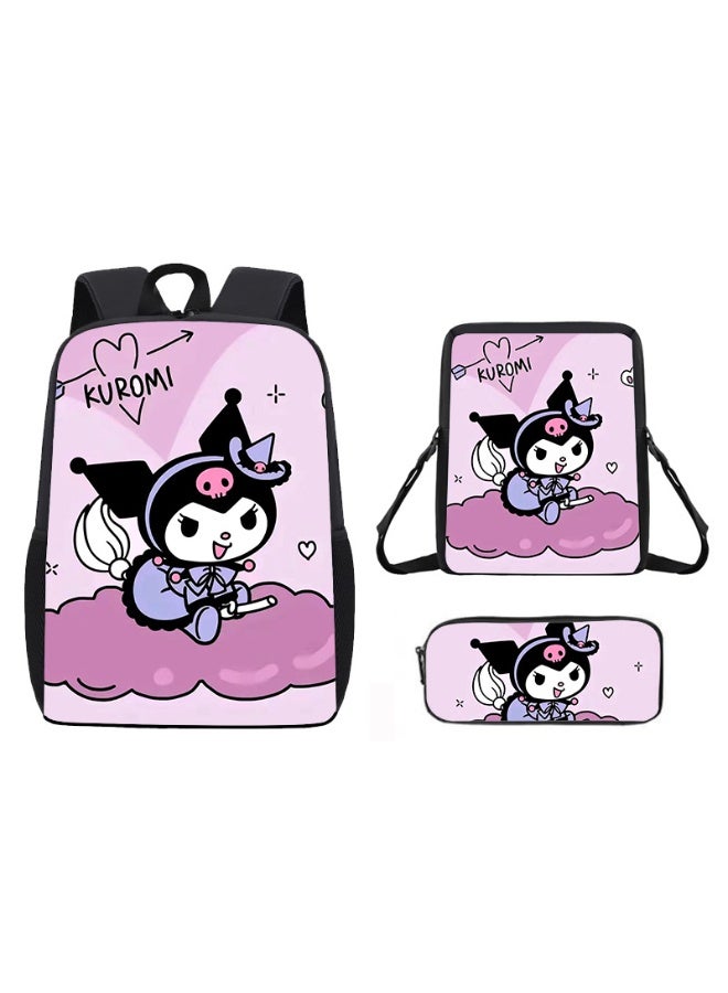 kuromi The new Kuromi backpack, pencil case, shoulder bag, three-piece suit, men's and women's leisure sports travel backpack, primary and middle school students start school backpack - Image 1