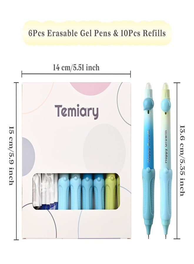 Temiary 6 Pcs Retractable Erasable Gel Pens & 10 Pcs Refills, Ink Pen with Eraser, 0.5 mm Fine Point Smooth Writing for Crossword Puzzles Journal Supplies (Morandi) - Image 2