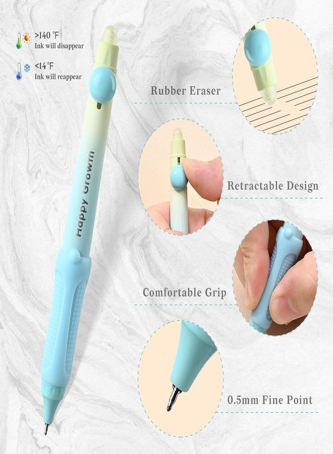 Temiary 6 Pcs Retractable Erasable Gel Pens & 10 Pcs Refills, Ink Pen with Eraser, 0.5 mm Fine Point Smooth Writing for Crossword Puzzles Journal Supplies (Morandi) - Image 3