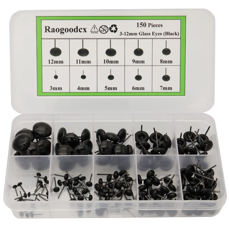 Raogoodcx 150Pcs Needle Felting Eyes mini Glass Black Eyes Kits for Teddy Puppets Dolls Wool Felting Crafts - Image 3