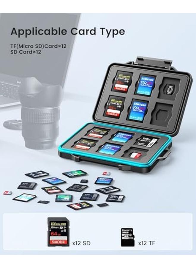 24 Slots Sd Card Case Holder Memory Card Case Water Resistant Anti Shock Memory Card Case For Sd Micro Sd Sdxc Sdhc Tf Card Carrying Storage Organizer Protector Cover With Labels And Carabiner