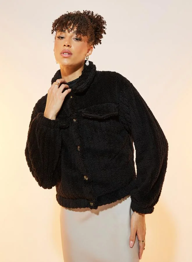 Take Two Drop Shoulder Button Up Teddy Jacket