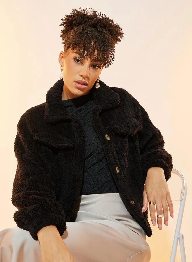 Take Two Drop Shoulder Button Up Teddy Jacket