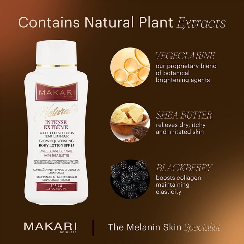 Makari Naturalle Intense Extreme Body Lotion SPF15 (17.6 oz) | Toning Body Lotion for Dry to Normal Skin Types | Brightens Complexion and Helps Fade Marks | Soothes and Conditions with Shea Butter - Image 4