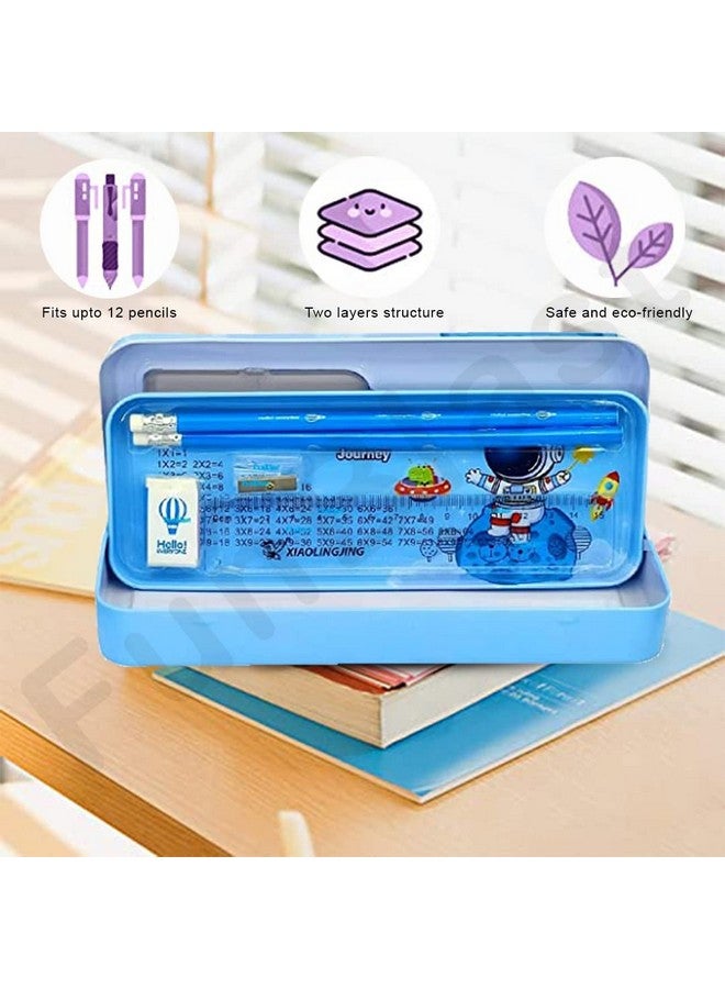 FunBlast Metal Pencil Box Case with Pencil, Eraser, Sharpener Stationery Set - Space Themed Double Layer Pencil Case Stationary Organizer for Kids - Birthday Return Gift for Kids - Image 5