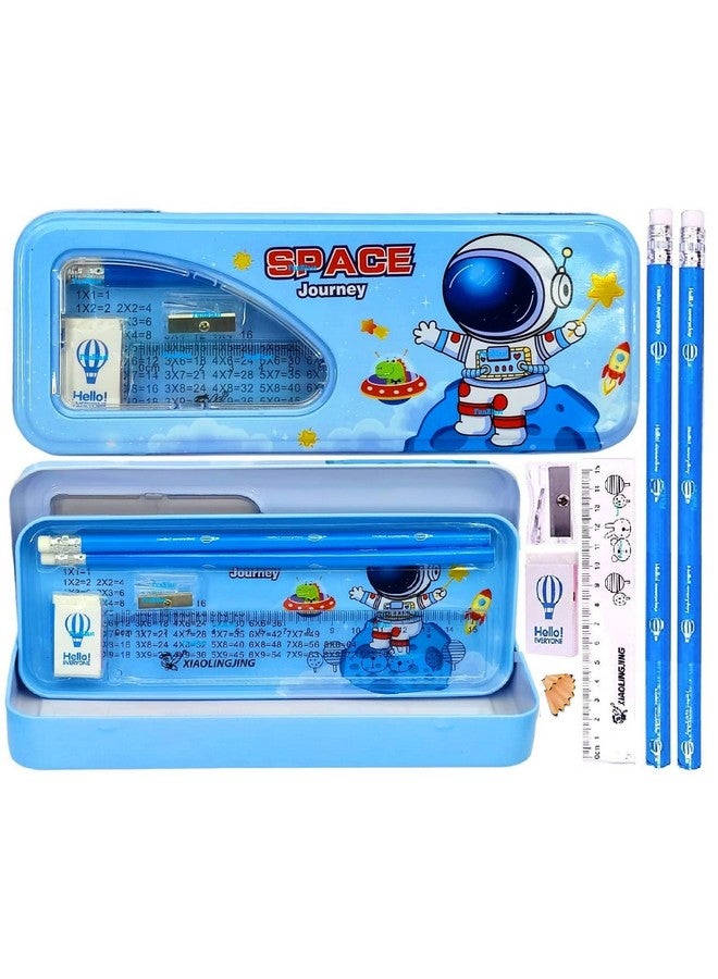 FunBlast Metal Pencil Box Case with Pencil, Eraser, Sharpener Stationery Set - Space Themed Double Layer Pencil Case Stationary Organizer for Kids - Birthday Return Gift for Kids - Image 1