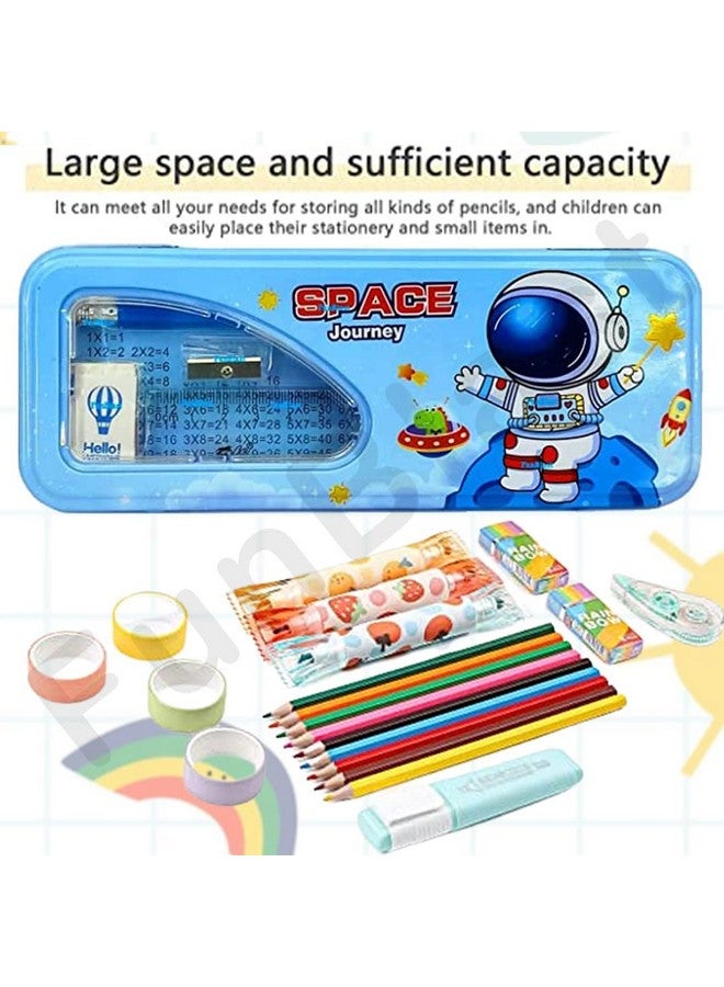 FunBlast Metal Pencil Box Case with Pencil, Eraser, Sharpener Stationery Set - Space Themed Double Layer Pencil Case Stationary Organizer for Kids - Birthday Return Gift for Kids - Image 4
