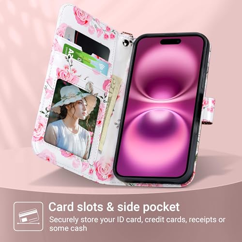 ULAK Compatible with iPhone 16 Wallet Case [RFID Blocking], Women PU Leather Shockproof Protective Folio Flip Cover with Card Holder Kickstand for iPhone16 6.1 inch, Rose Gold - Image 2