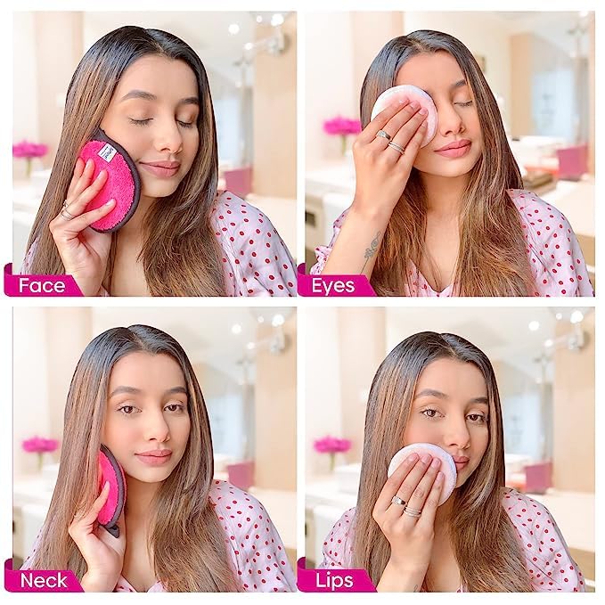 SOFTSPUN Microfiber Reusable Makeup Remover Cleansing Pads for Face, Eyes, Lipstick, Pack of 4, 280 GSM, 12x12cms, Multicolor, Safe for all Skin Types.… - Image 5