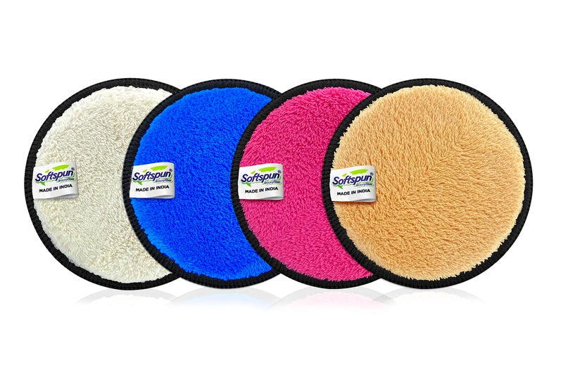 SOFTSPUN Microfiber Reusable Makeup Remover Cleansing Pads for Face, Eyes, Lipstick, Pack of 4, 280 GSM, 12x12cms, Multicolor, Safe for all Skin Types.… - Image 1