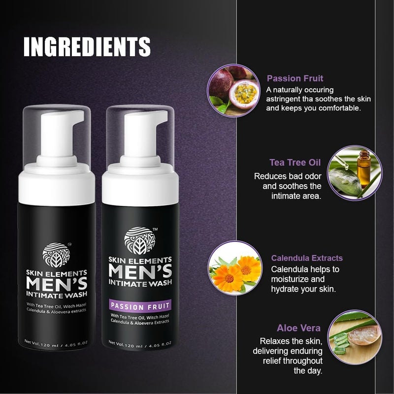 Skin Elements Men's Intimate Wash Combo | Tea Tree Oil (Classic)+Passion Fruit | Controls Unwanted Sweat & Bad Odor | Refreshes Intimate Area | 240 ml | Pack of 2 - Image 4