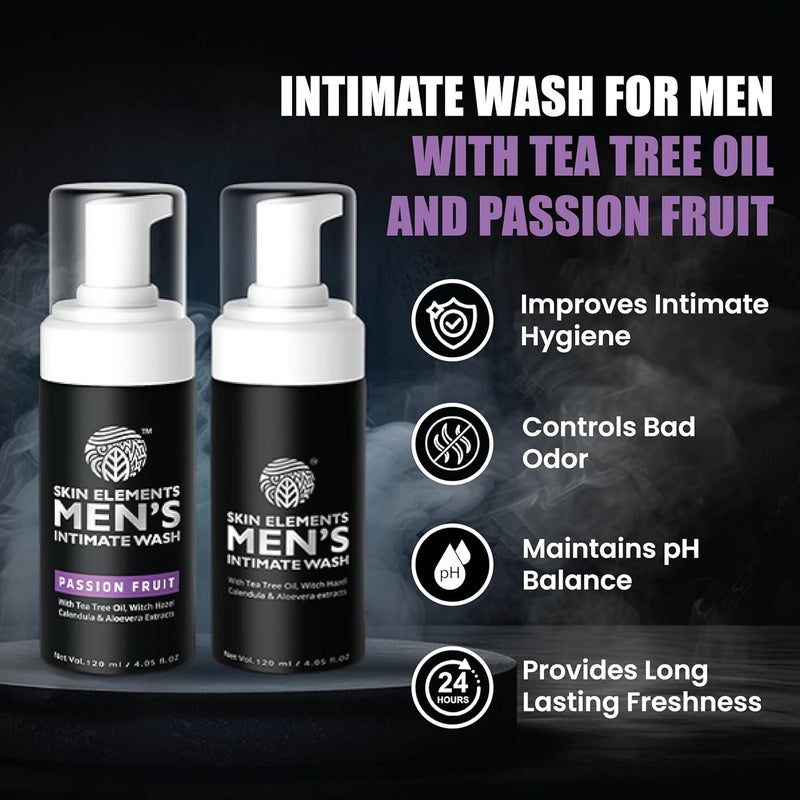 Skin Elements Men's Intimate Wash Combo | Tea Tree Oil (Classic)+Passion Fruit | Controls Unwanted Sweat & Bad Odor | Refreshes Intimate Area | 240 ml | Pack of 2 - Image 3