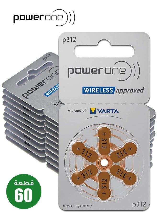 Power One - P312 Hearing Aid Battery No Mercury, 60 Batteries - Image 1