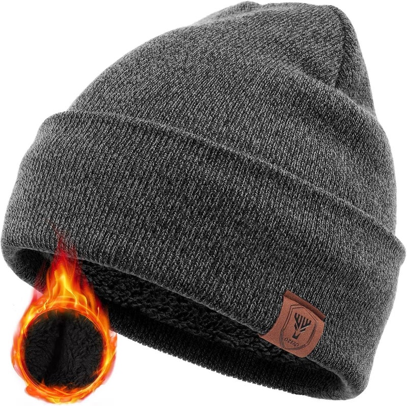 OZERO Winter Beanie Hat for Men Women: Thermal Thick Polar Fleece Lining Knit Cuffed Beanie Hats Warm Caps for Cold Weather Running, Hiking, Travel - Image 1