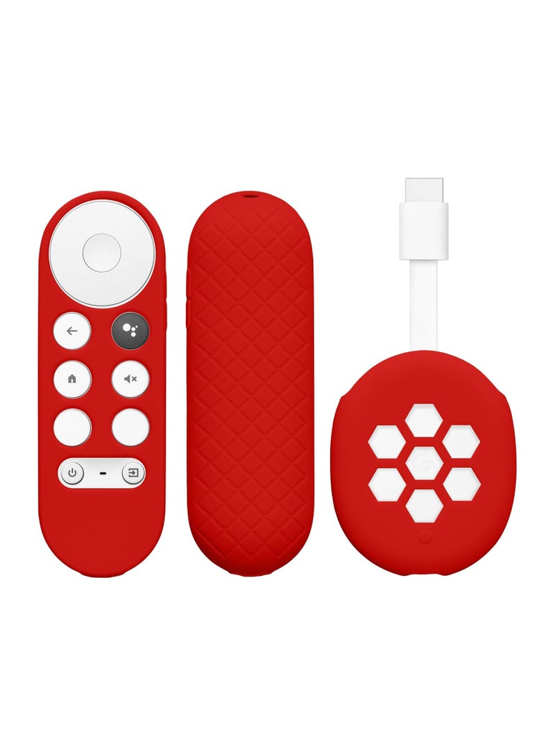 SYOSI Remote Cover Set, Compatible with Google Chromecast 2020 4K (not for New-Generation) Remote and Device Case 2 Piece Set, for 2020 Chromecast Voice Remote, Shockproof Washable Cover (Red) - Image 1