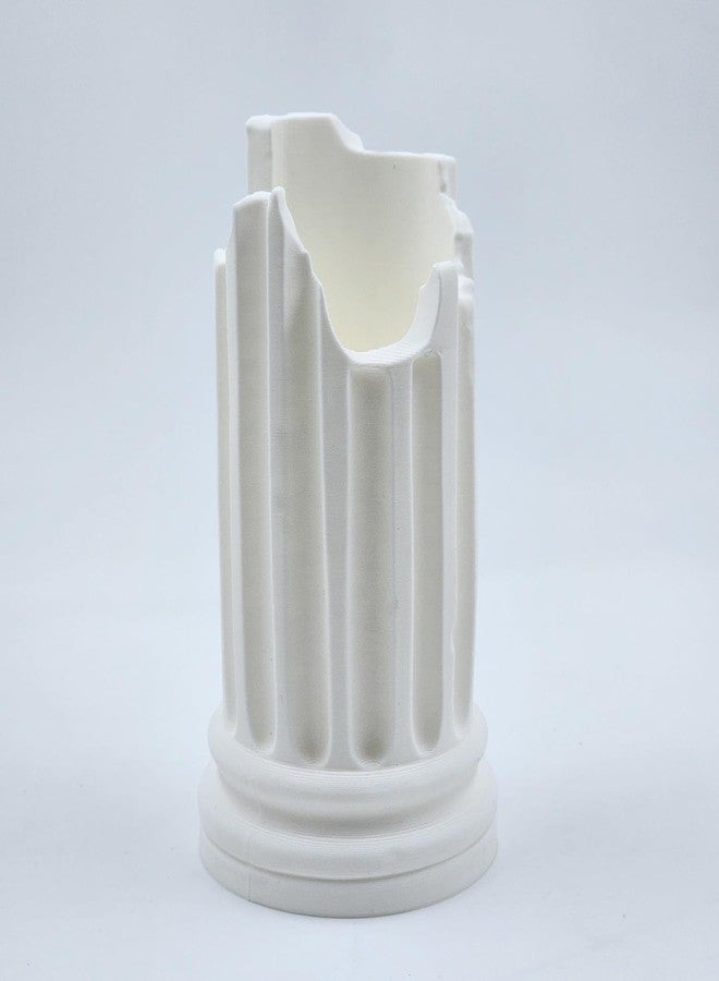 CUBIX3D White Greek Column Pen Stand - 3D Printed Broken Pillar Desk Organizer | Premium Tabletop Holder for Pens, Brushes & Stationery - 120 mm Home & Office Decor - Image 1