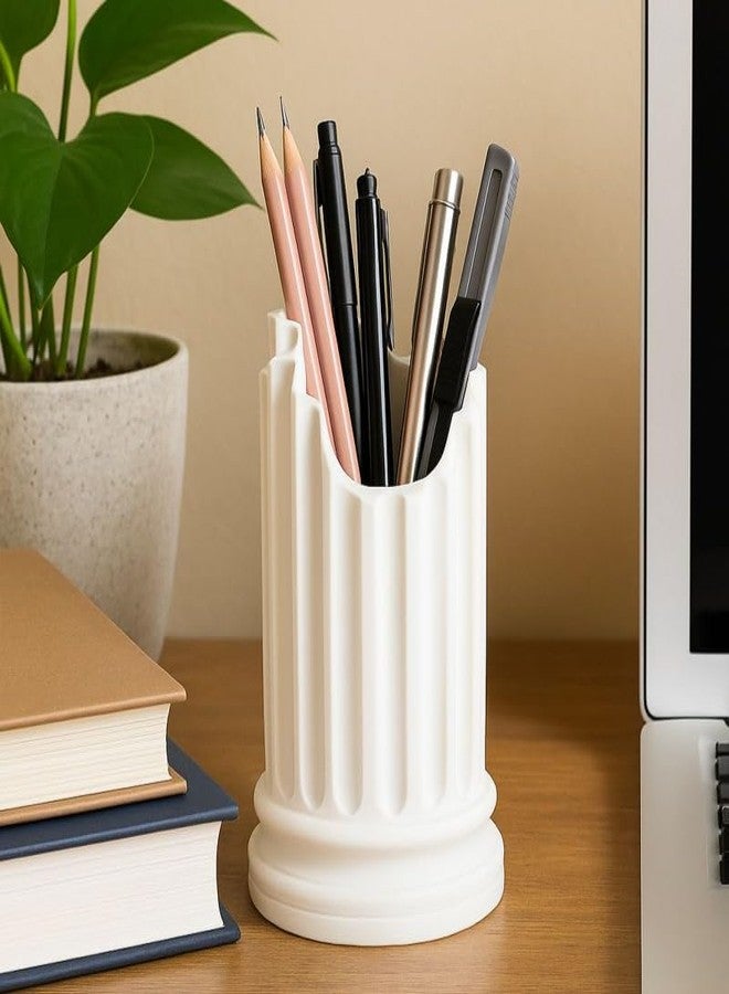 CUBIX3D White Greek Column Pen Stand - 3D Printed Broken Pillar Desk Organizer | Premium Tabletop Holder for Pens, Brushes & Stationery - 120 mm Home & Office Decor - Image 2