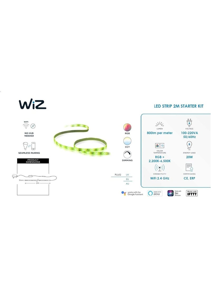 Wiz Smart Wi-Fi & Bluetooth RGB LED Strip Light Starter Kit 2m,Matter Certified, 16M Colors + Tunable White 2700K–6500K, 1600lm, Works with Alexa/Google Home/Apple Home And App Control for Indoor Home Lighting, Livingroom, Bedroom and Decoration. - Image 4