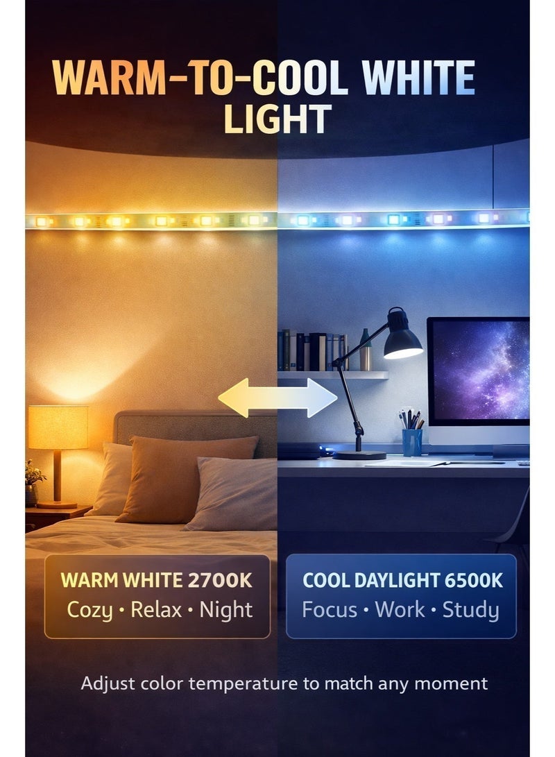 Wiz Smart Wi-Fi & Bluetooth RGB LED Strip Light Starter Kit 2m,Matter Certified, 16M Colors + Tunable White 2700K–6500K, 1600lm, Works with Alexa/Google Home/Apple Home And App Control for Indoor Home Lighting, Livingroom, Bedroom and Decoration. - Image 3