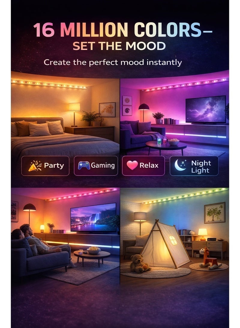 Wiz Smart Wi-Fi & Bluetooth RGB LED Strip Light Starter Kit 2m,Matter Certified, 16M Colors + Tunable White 2700K–6500K, 1600lm, Works with Alexa/Google Home/Apple Home And App Control for Indoor Home Lighting, Livingroom, Bedroom and Decoration. - Image 4
