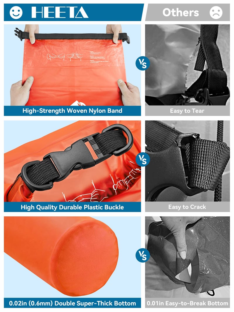HEETA Dry Bag Waterproof for Women Men, Roll Top Lightweight Dry Storage Bag Backpack with Phone Case for Travel, Swimming, Boating, Kayaking, Camping and Beach (Transparent Orange, 5L) - Image 4