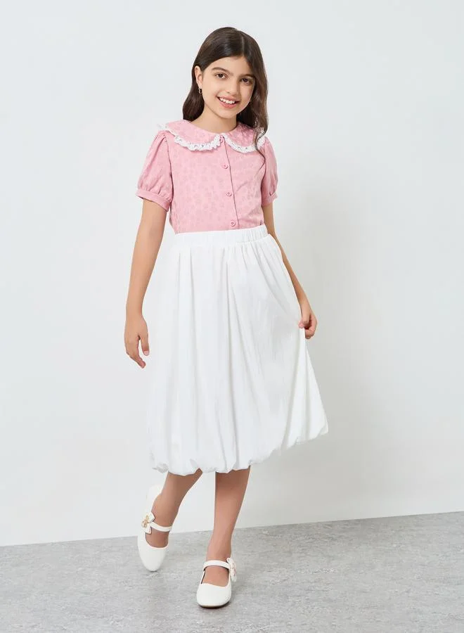 Styli Girls Light Pink Jaquard Top with Lace Collar