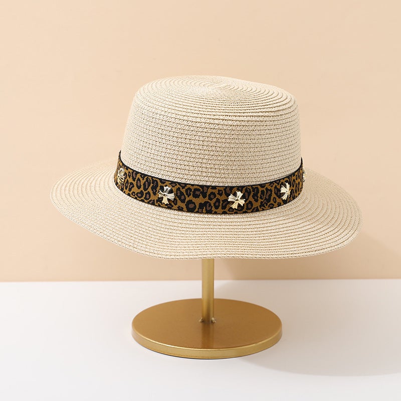 Flat Cap Women Summer Panama French Beach Ribbon UV Protection Straw Hat - Image 1
