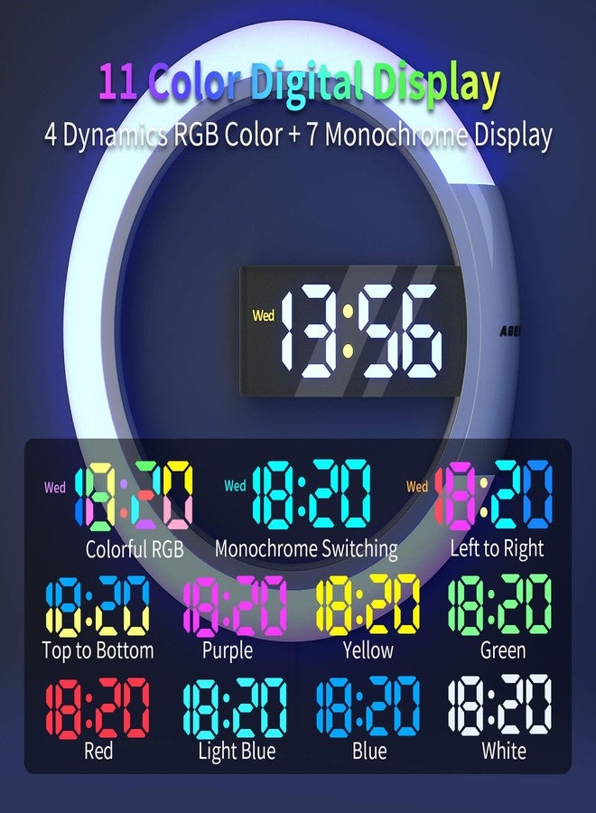 AGEK Large Digital Wall Clock, 12 inch Round Wall Clock with Remote Conrol RGB Night Light Temperature Week Dual Alarms Wall Digital Clock for Living Room Bedroom Home Office - Image 3