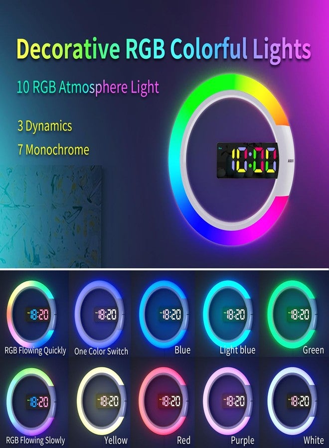 AGEK Large Digital Wall Clock, 12 inch Round Wall Clock with Remote Conrol RGB Night Light Temperature Week Dual Alarms Wall Digital Clock for Living Room Bedroom Home Office - Image 4