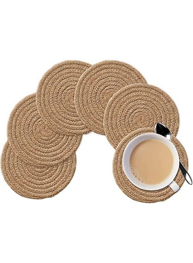 BRISHTl Jute Hand Braided Rustic Vintage Tea Coaster for Dining Table, Bedside Table, Tea Coaster, Chatni Mat, Decoration Mat (Round, Pack of 6, 5X5 Inches, Jute Cotton, Beige) - Image 1