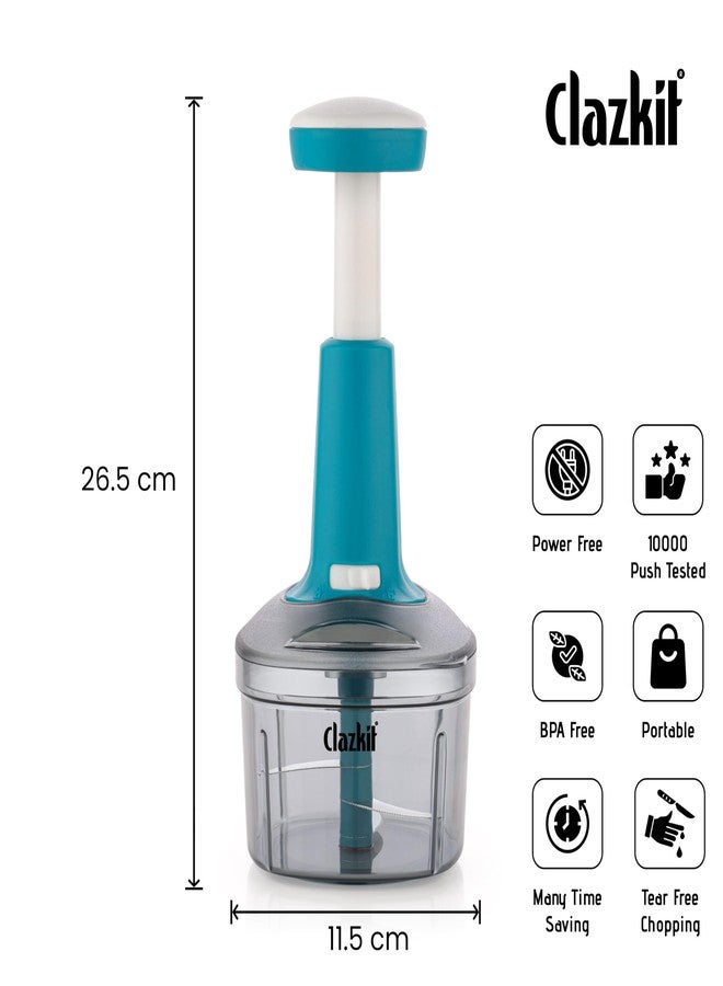 Clazkit Push Chopper Manual Hand Press Push Chopper with 3 Blades for Effortless Chopping Vegetables & Fruits-750ML, Color May Vary - Image 3