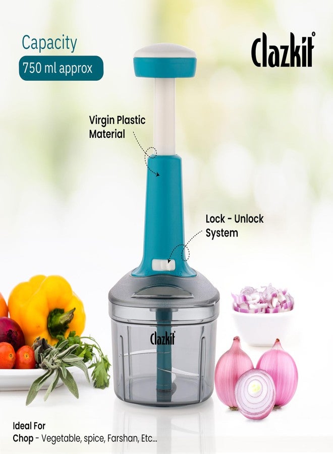 Clazkit Push Chopper Manual Hand Press Push Chopper with 3 Blades for Effortless Chopping Vegetables & Fruits-750ML, Color May Vary - Image 2