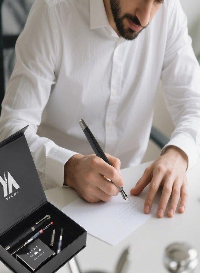 طقم أقلام حبر فاخرة من YICMY - رؤوس رفيعة ومتوسطة، يتضمن 18 خرطوشة حبر، ومحول حبر، وحقنة تعبئة، هدية فاخرة للكتابة وتدوين اليوميات والخط، أسود - Image 5