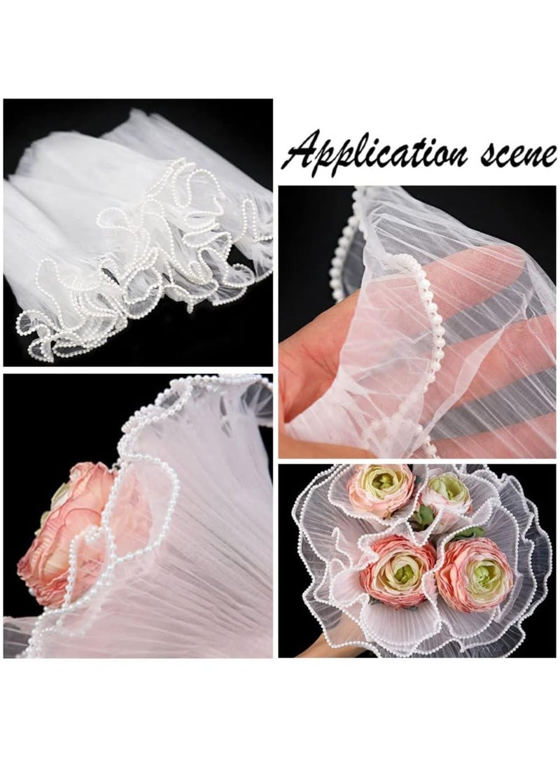 AVACraft White Flower Wrapping Paper Kit - 4 Yards Pearl Lace Mesh for Bouquets, Wave Tulle  - Floral Wrap Florist Supplies - Image 5