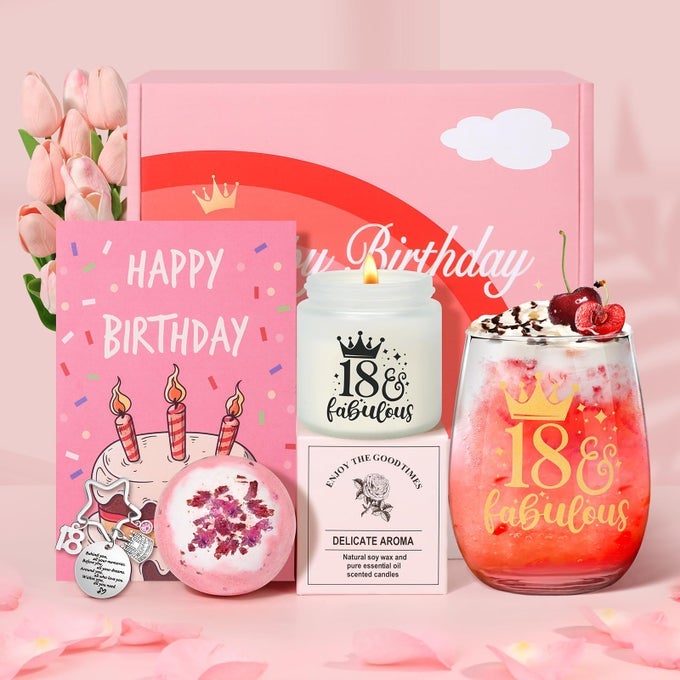 18TH BIRTHDAY GIFTS FOR GIRLS BIRTHDAY PAMPER GIFTS FOR HER PERSONALISED GLASS 18TH WINE GLASS GIFT SET GIN GIFT BOX FOR DAUGHTER SISTER BEST FRIENDS