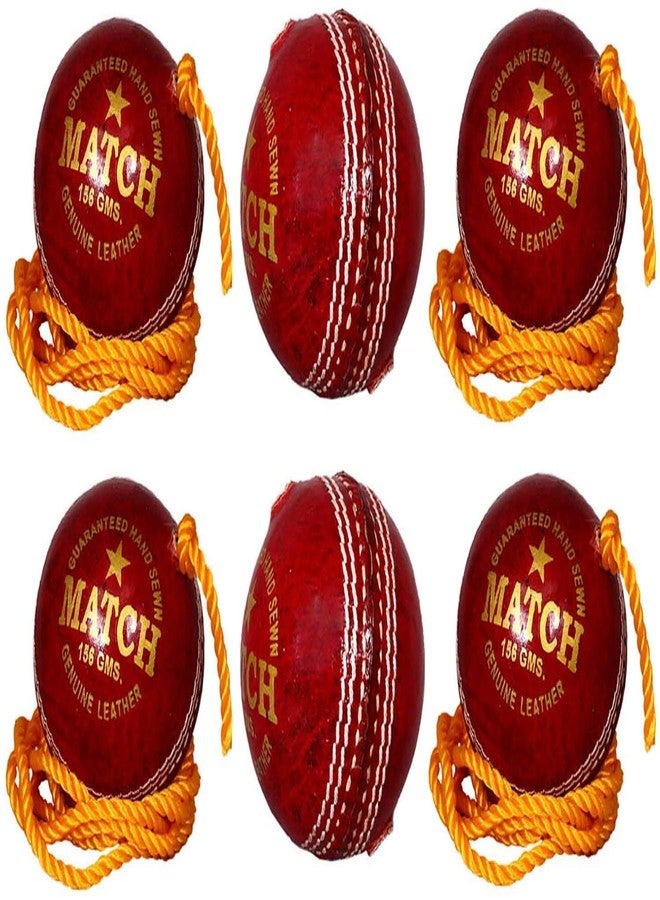 PSE Priya Sports Leather Match Practice Hanging Cricket Ball Red (Pack of 6) - Image 1