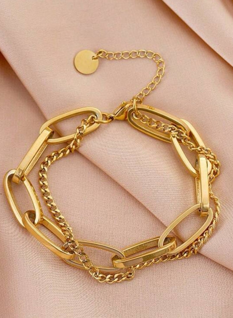 نون-شى اسوارة نسائية أنيقة من الاستانلس ستيل مطلية باللون الذهبي عيار 18 - Image 3