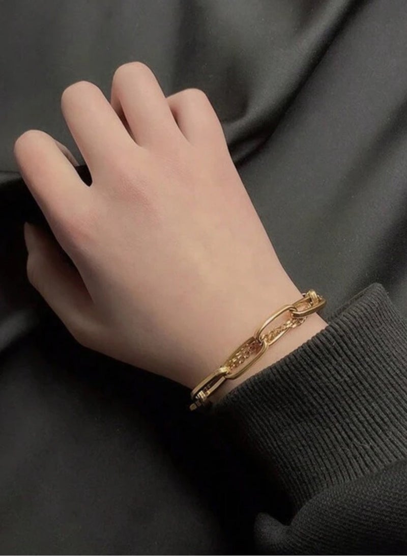 نون-شى اسوارة نسائية أنيقة من الاستانلس ستيل مطلية باللون الذهبي عيار 18 - Image 2