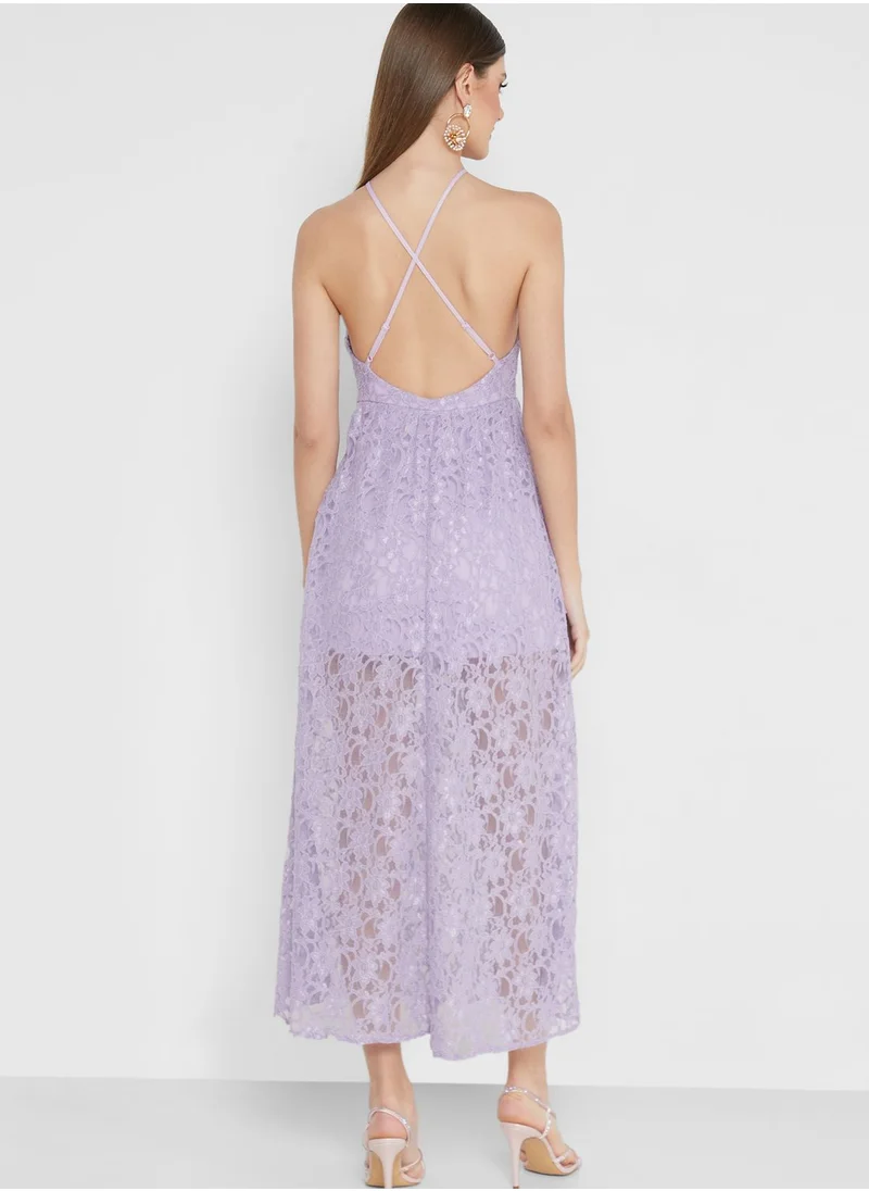 Miss Selfridge High Neck Lace Detail Dress