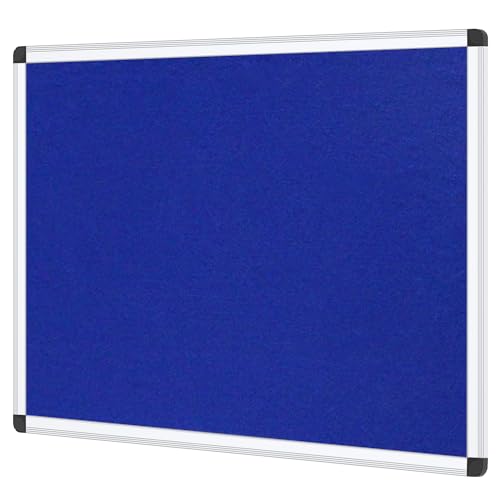 VIZ-PRO Notice Board Felt Blue, 36 X 24 Inches, Silver Aluminium Frame - Image 1